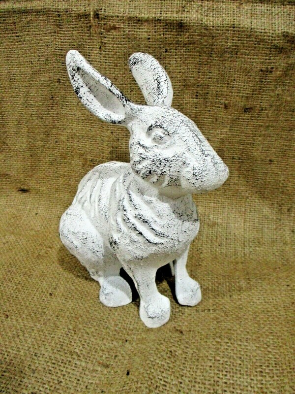 Large Cast Iron RABBIT Easter BUNNY Garden Statue RUSTIC Home Decor 7" White gallery