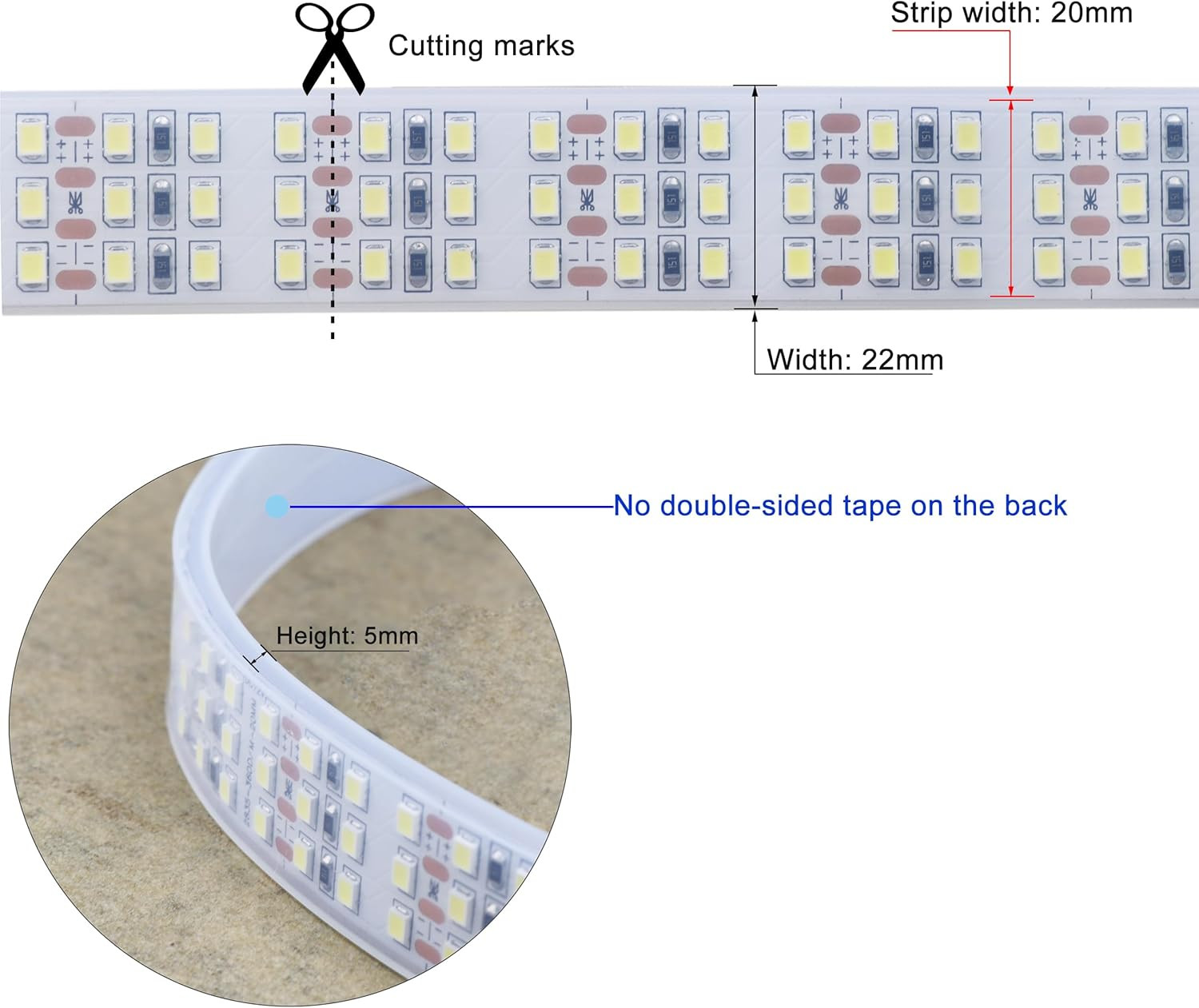 16.4Ft Super Bright Triple Row LED Strip Lights, Daylight White 6000K DC12V 1800 gallery