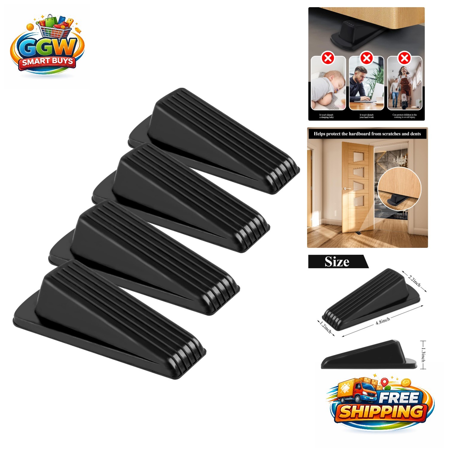 4 Pack High-Quality Rubber Door Stoppers - Secure and Non-Slip Design gallery
