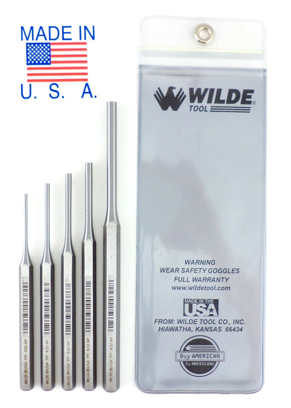 Wilde Tool 5pc Pin Punch Set MADE IN USA 3/32 – 1/4” Inch Professional Quality gallery