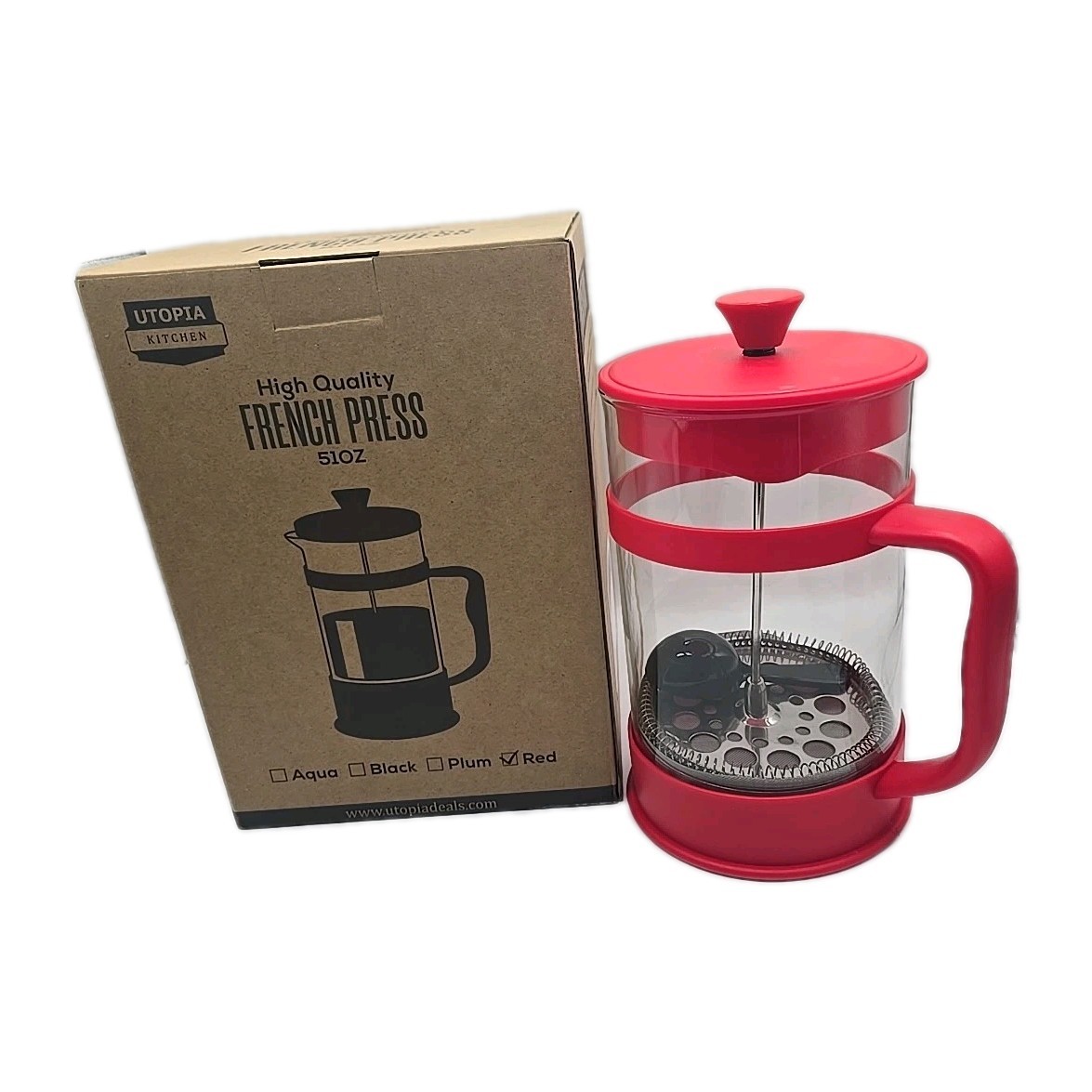 Utopia Kitchen French Press - Stainless Steel 51oz - Coffee -Red gallery