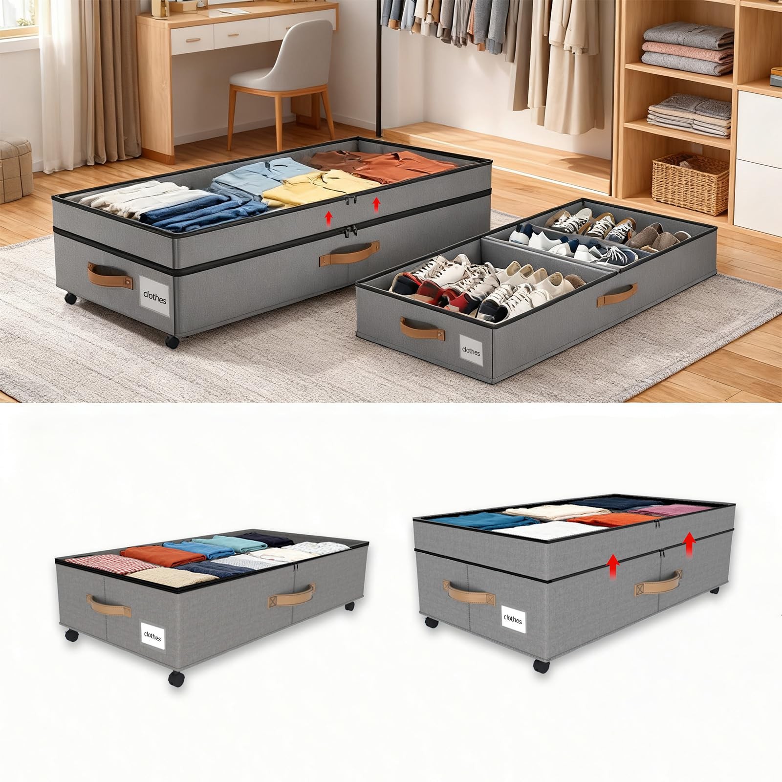 2 Pack Under Bed Storage with Wheels 65L XXL Large Under Bed Storage Containe... gallery