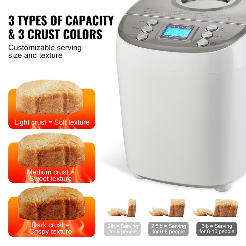 Uimoso 3LB 15-in-1 Automatic Bread Maker with Nonstick Pan,Compact Design, White gallery
