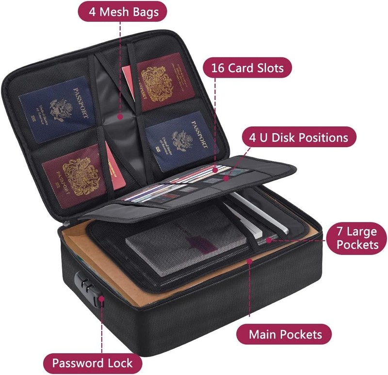 3-Layer Fireproof Document Box with Lock File Storage Box Waterproof Safe Bag US gallery