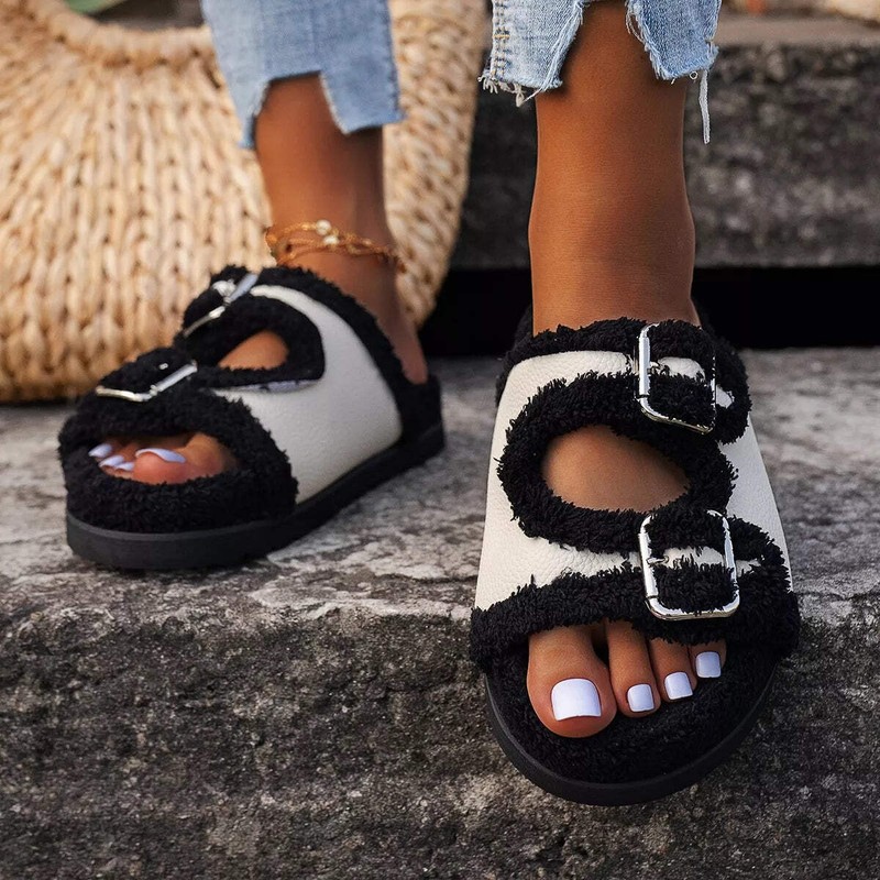 Double Buckle Plush Lined Platform Slippers gallery