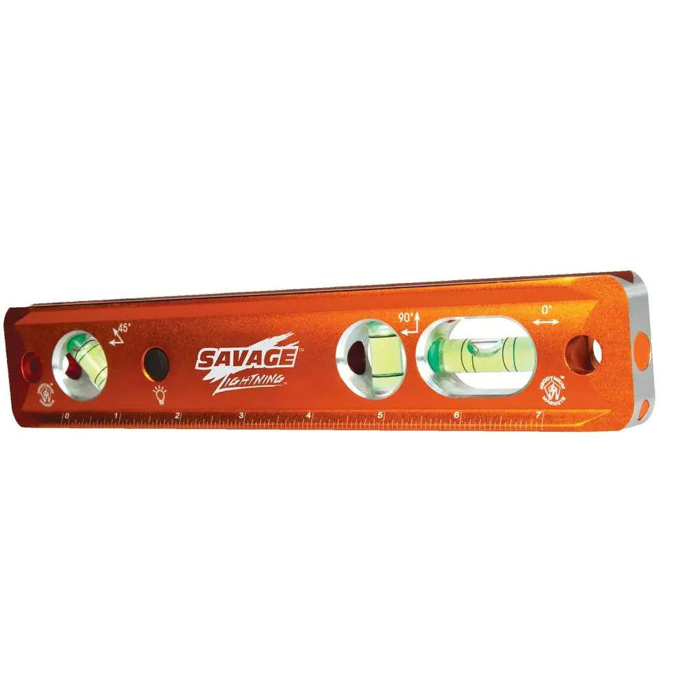 9 In. Aluminum Lighted Magnetic Torpedo Level with 3 Bubble Vials, Etched Ruler gallery