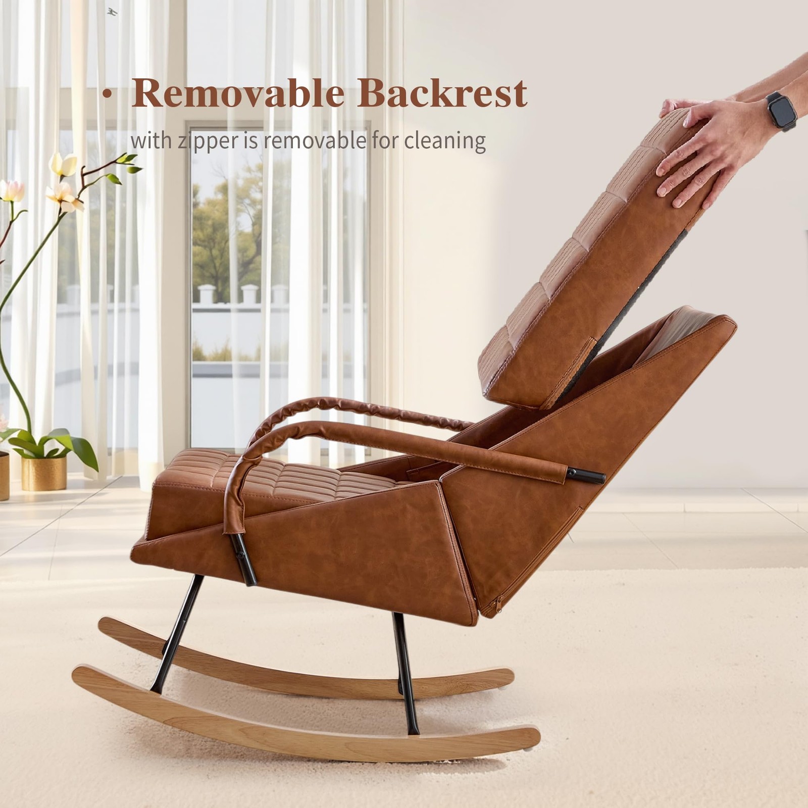 VECELO Rocking Chair Nursery, Over Size Leather Glider Rocker gallery