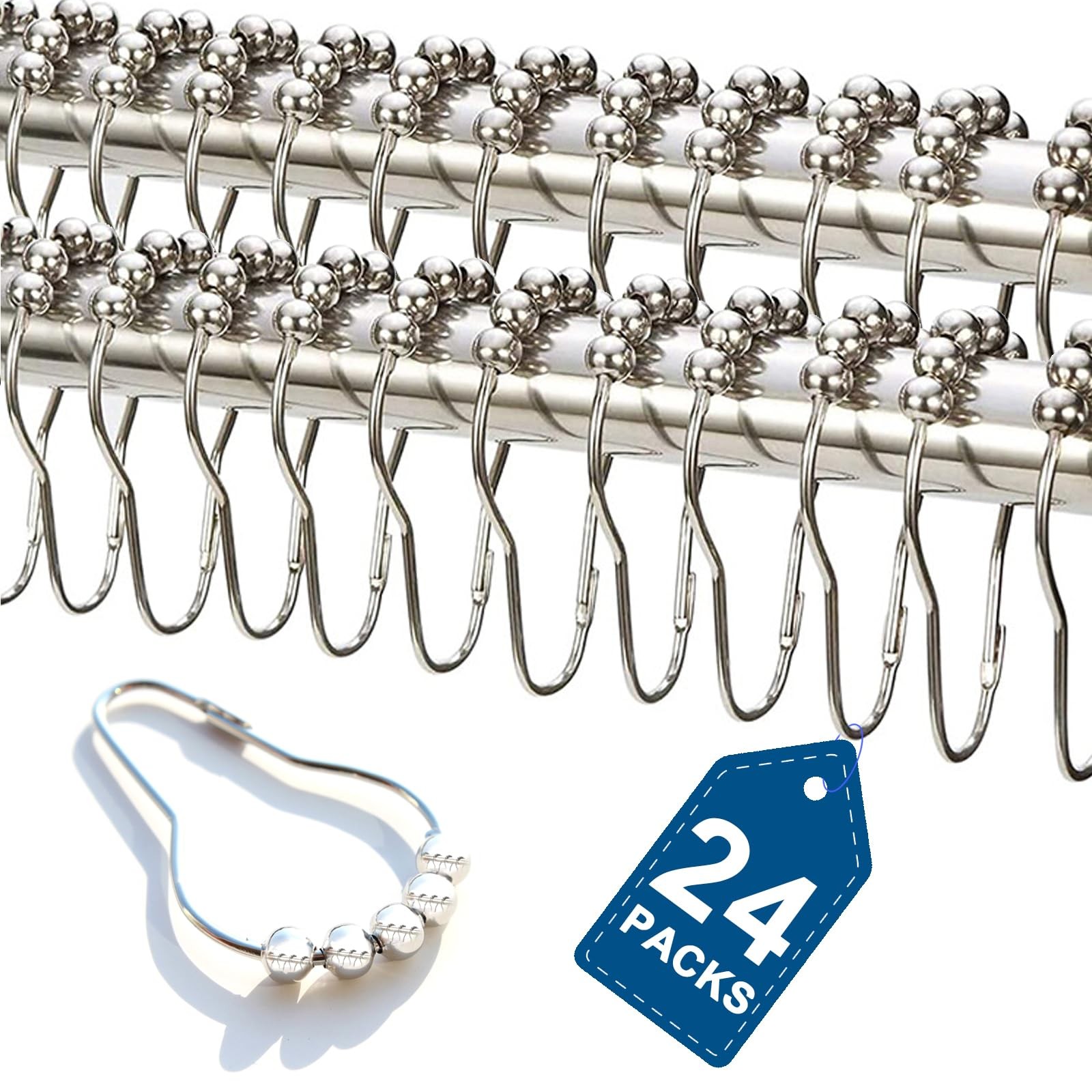 Consss 24PCS Stainless Steel Shower Curtain Hooks Rust Proof, Silvery gallery