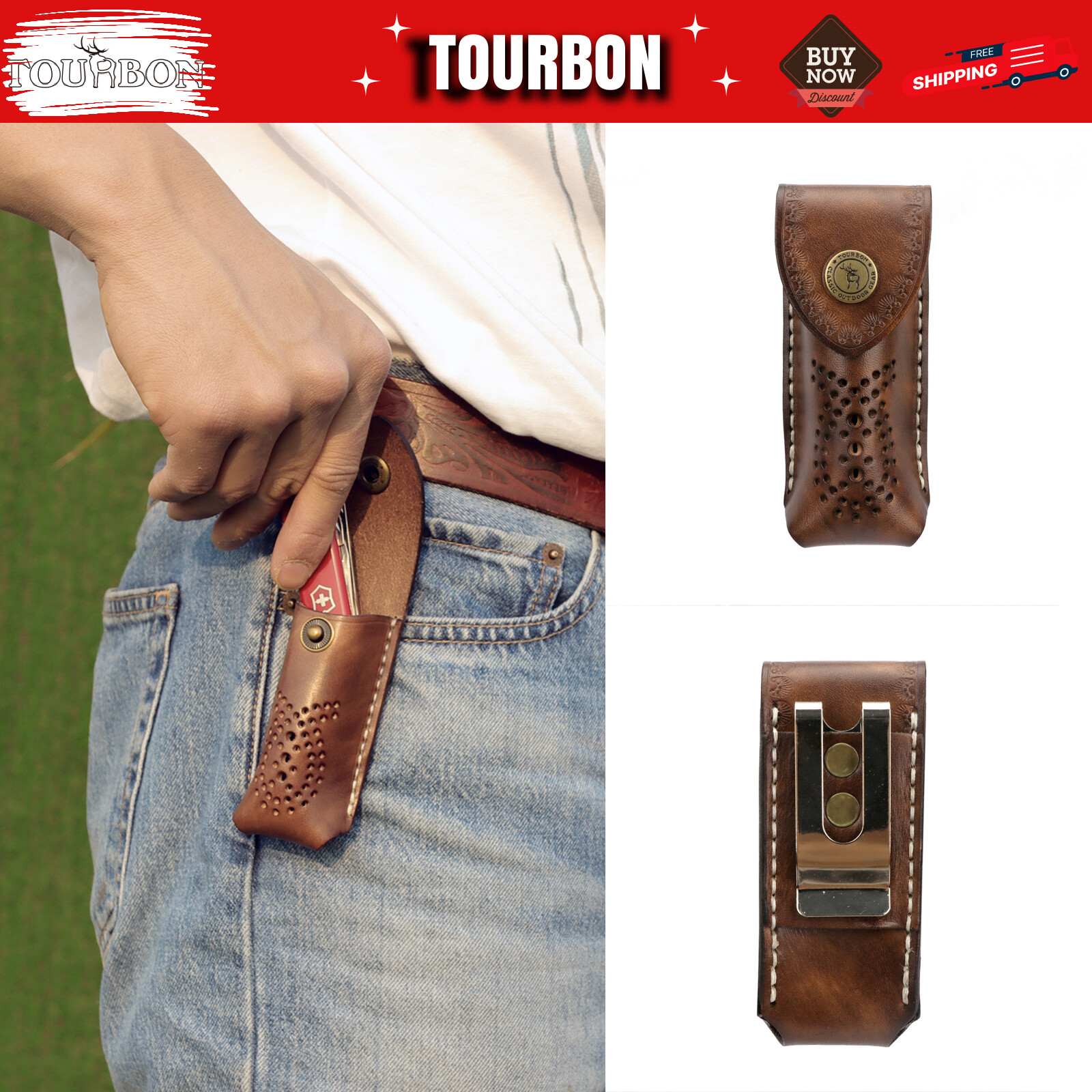 Leather Pocket Knife Sheath For Trapper Folding Blade Knives Case Belt Pouch gallery