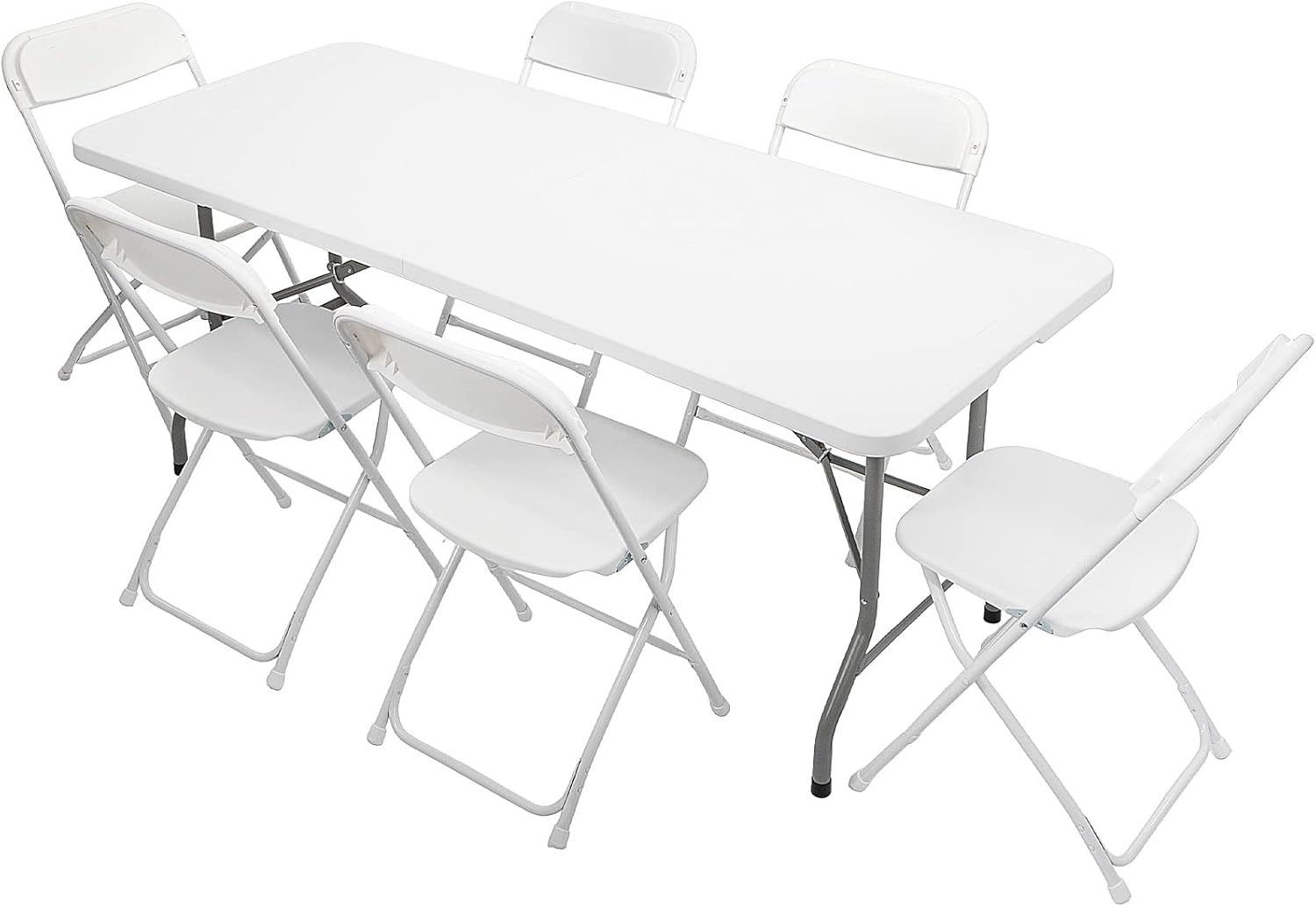 VINGLI 6 FT Plastic Folding Table Set with 6 White Folding Chairs for Picnic, Ev gallery