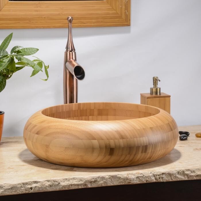 MR Direct 16.5" Natural Bamboo Lavatory Vessel Sink, Countertop Bathroom Basin gallery