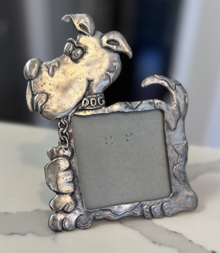 Pewter Dog Picture Frame w/ Stand Puppy 3” Photo Perfect See Details gallery