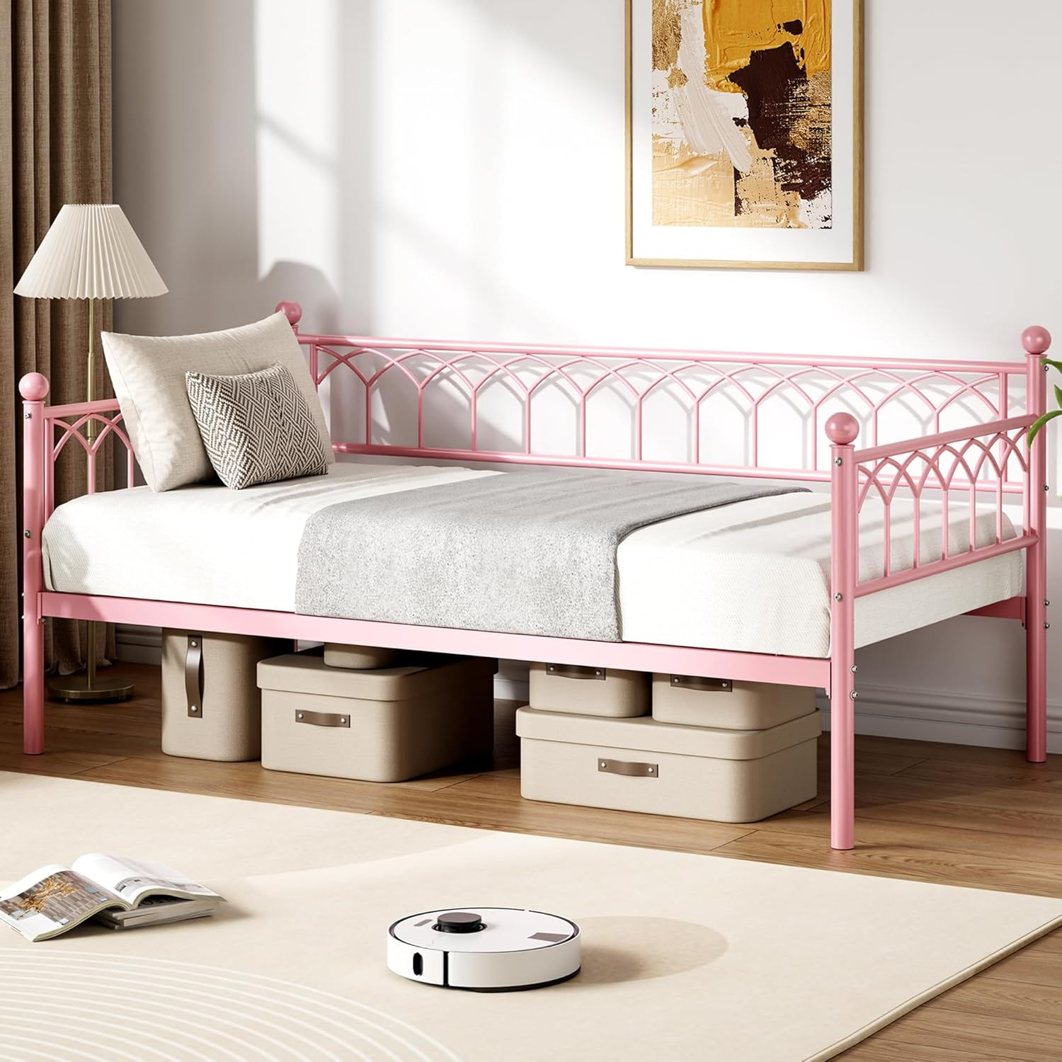 Pink Twin Size Daybed Frame, Heavy Duty Metal Sofa Bed for Small Spaces gallery