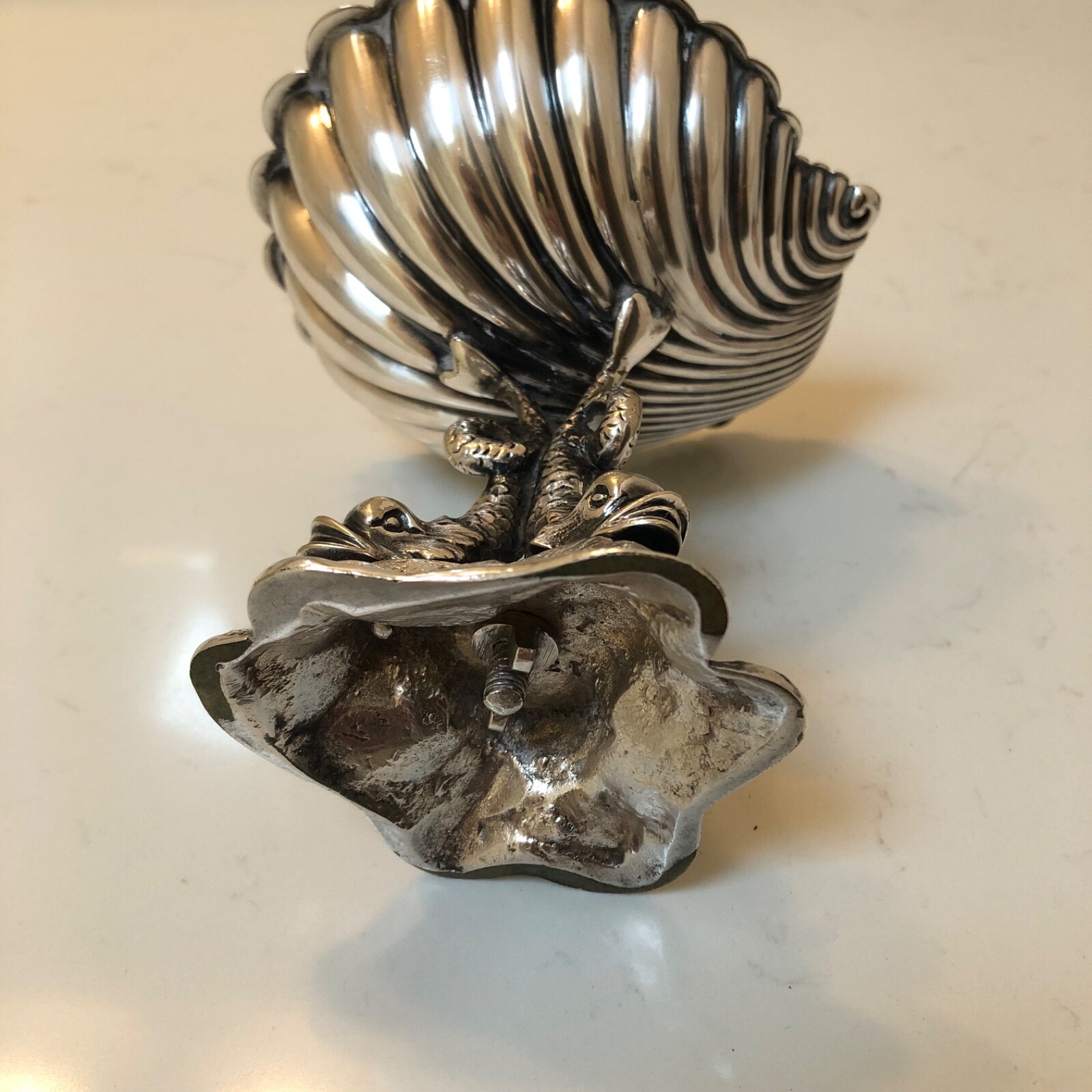 Vintage Victorian Style Shell Dish Seated Atop 3 Dolphins gallery