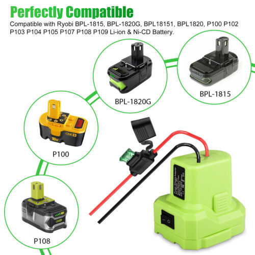 DIY Battery Dock Power Wheel Adapter Connector 14 AWG Wires Holder For Ryobi 18V gallery