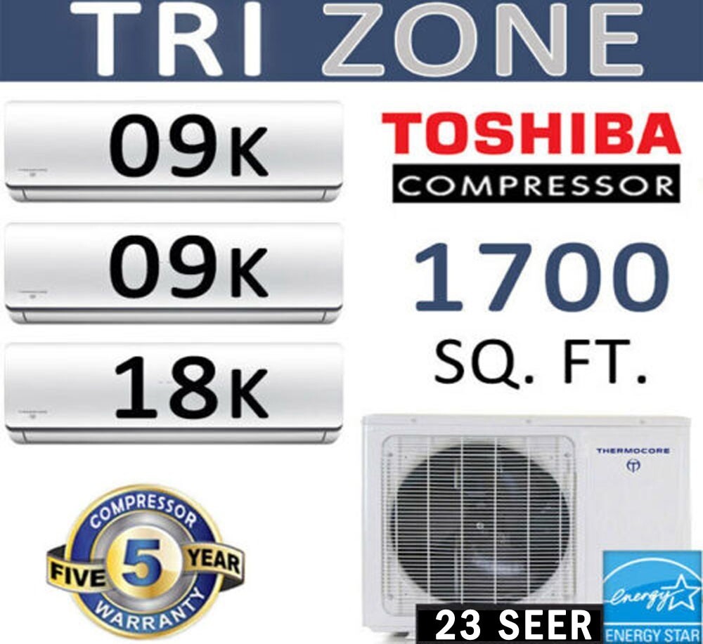 23 SEER 36000 BTU Tri Zone Ductless Mini Split Air Conditioner Heat Pump, 9+9+18 gallery