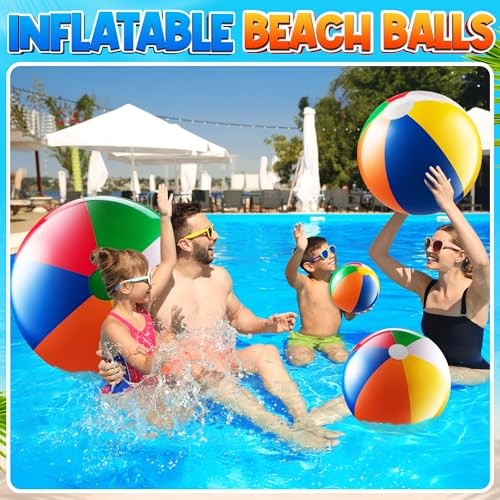 4-Pcs Assorted Inflatable Beach Balls - Rainbow Beach Balls for Kids in 6", gallery