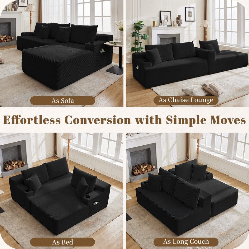 107" Cloud Sofa Comfy Deep Seat Couches Boneless Corduroy Modular Couch 2-piece gallery