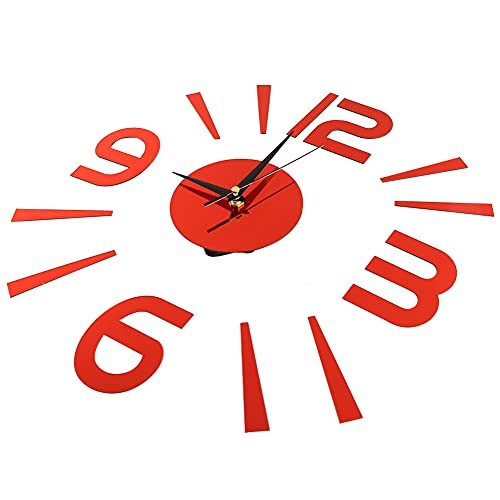 3D Frameless Wall Clock Sticker, Frameless Clock 1mm Acrylic Mirror Watch Red gallery
