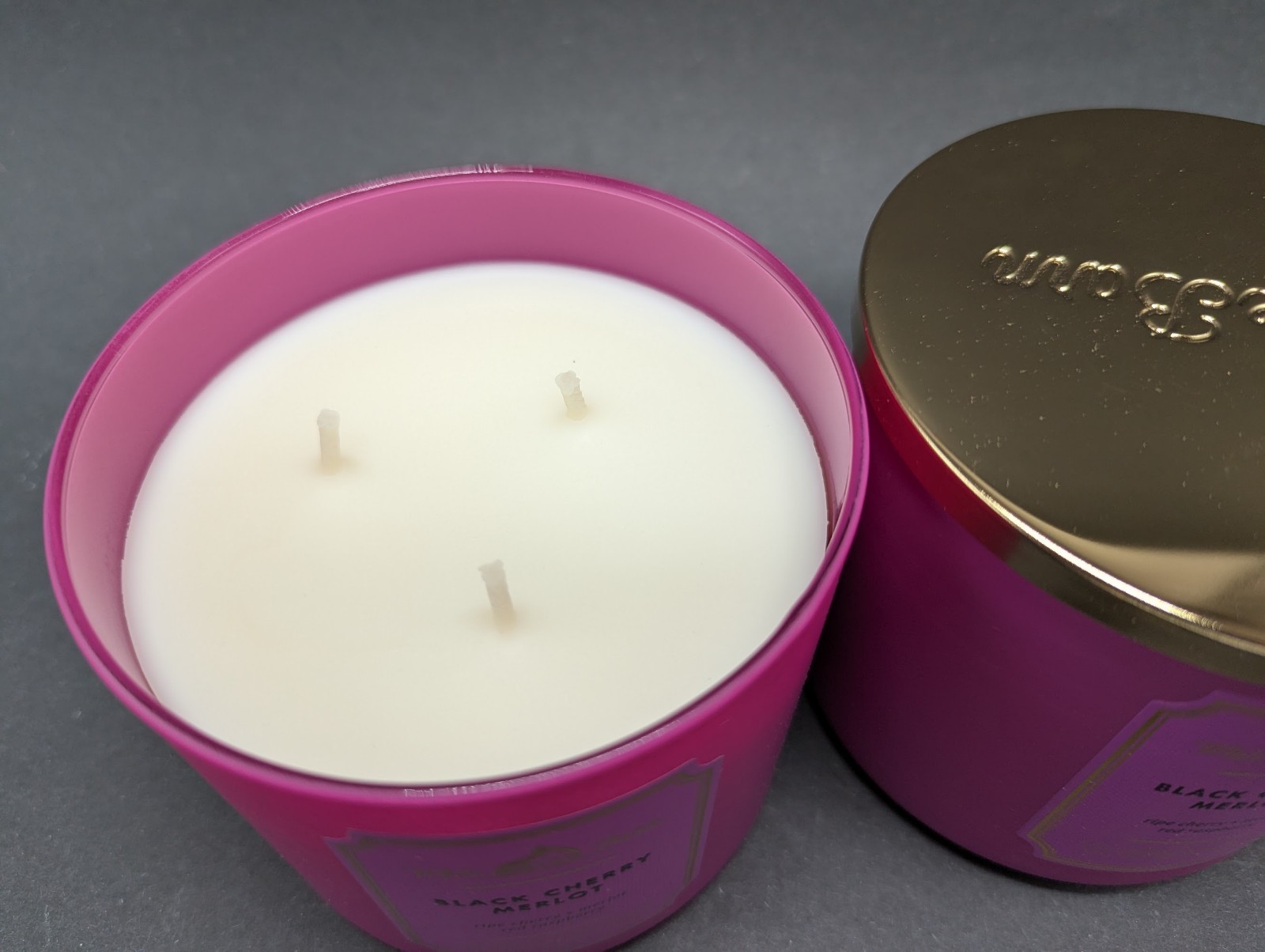 Qty (2) White Barn BLACK CHERRY MERLOT Large 3 Wick Candle 14.5oz NEW gallery
