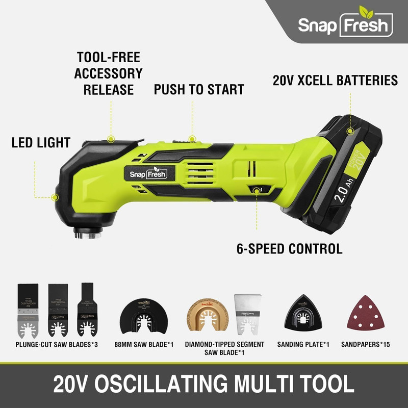Oscillating Multi Tool Cordless, 20V DIY Tool Kit, 6 Speed, 3.2°Oscillation Angl gallery