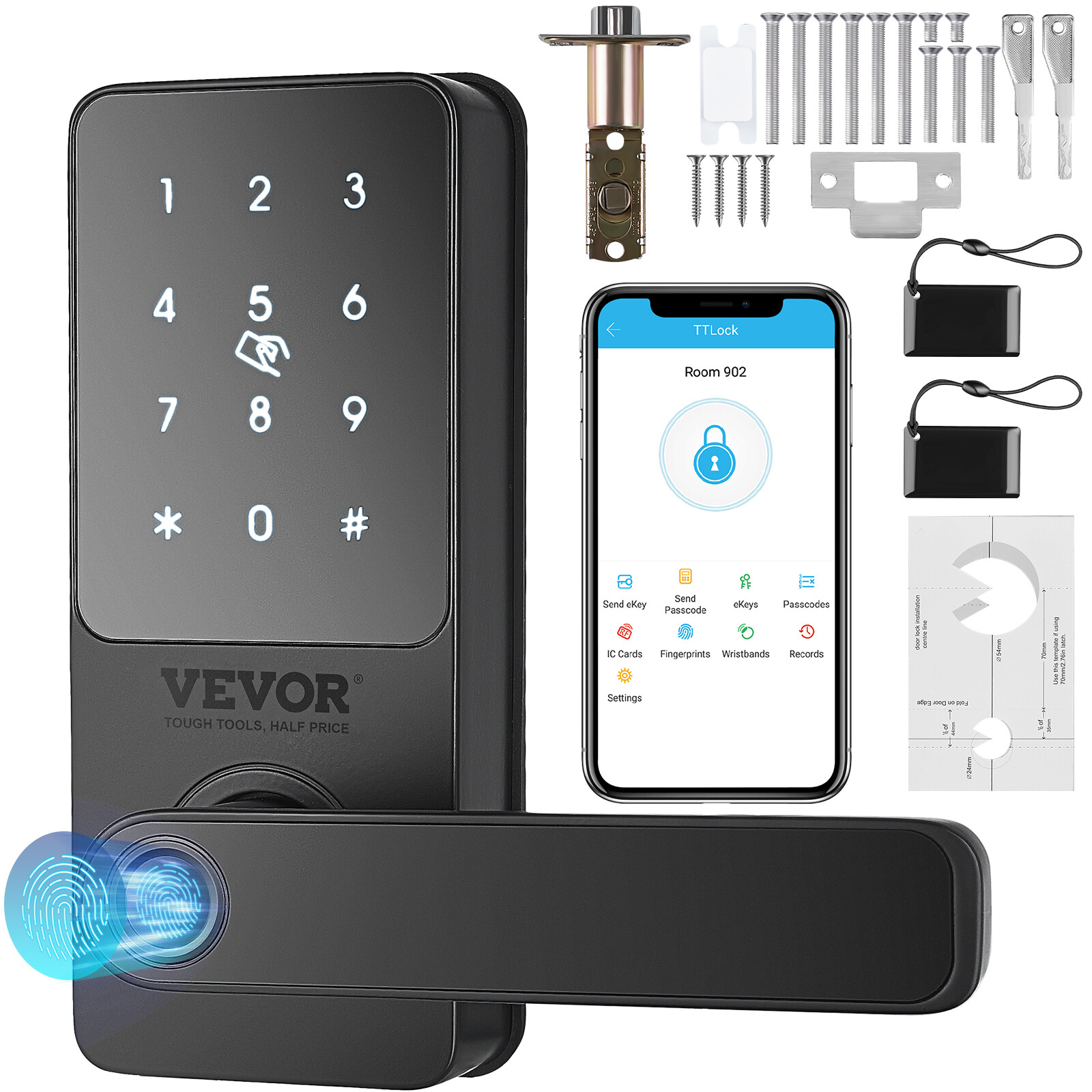 VEVOR Smart Lock 5-in-1 Fingerprint Smart Door Knob with App Control Bluetooth gallery