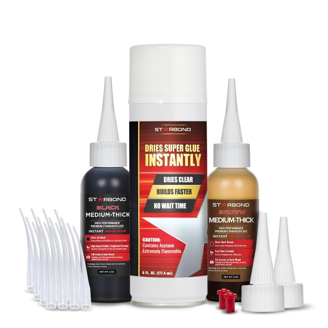 Knot Filler System - 2 oz Black & Brown CA Glue + 6 oz Accelerator Spray - Wood gallery