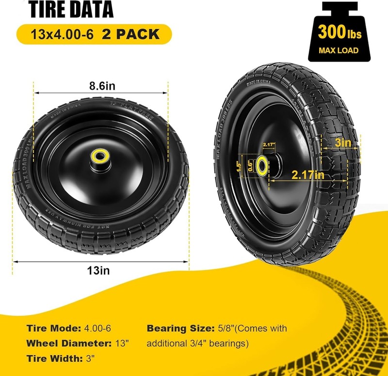 Flat Free Wheels Replacement 2-Pack Solid Tire and Wheel for GOR Cart Tires a... gallery