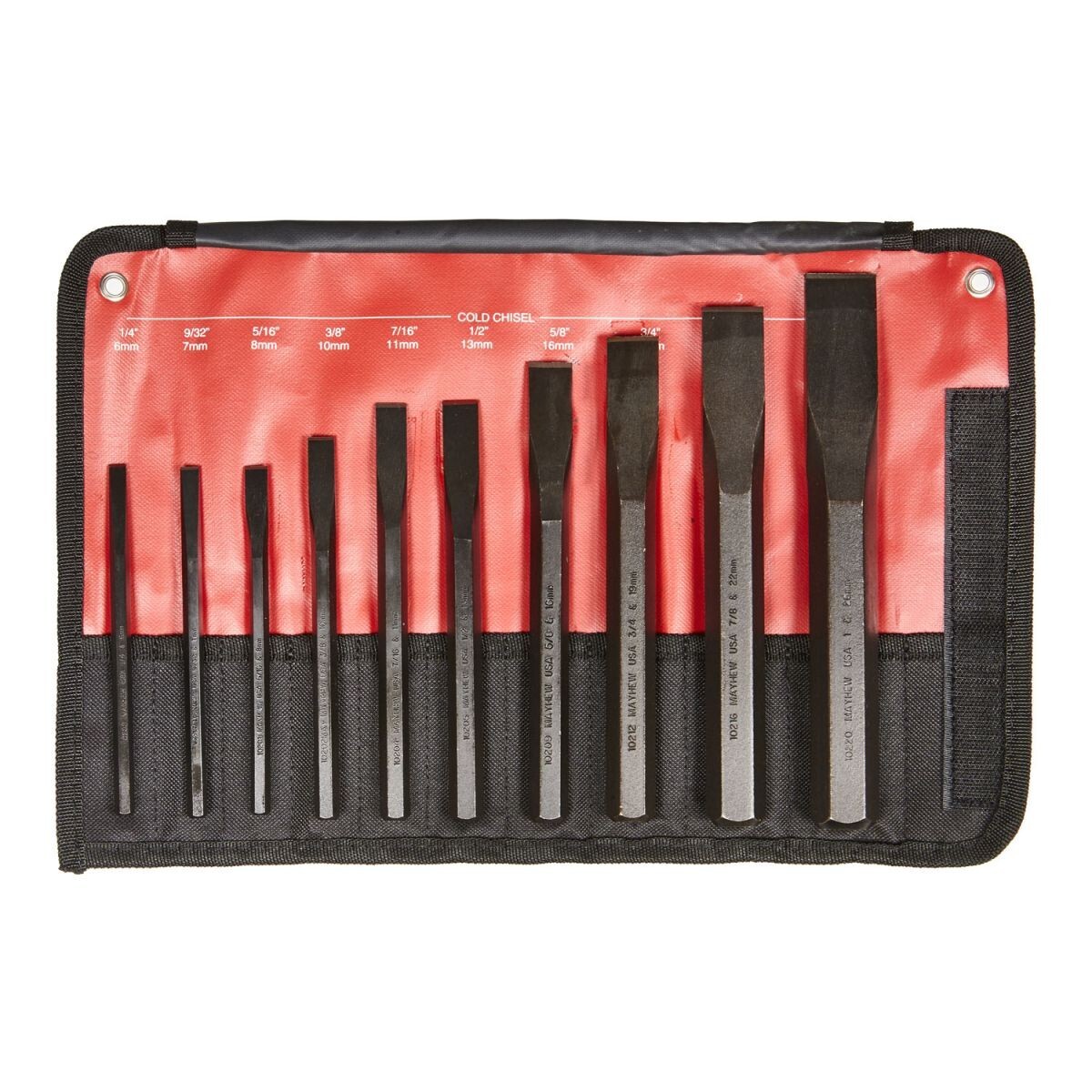 Mayhew 10pc Cold Chisel Set 1/4"-1" 61510 Black Oxide 6mm-25mm Made in USA gallery