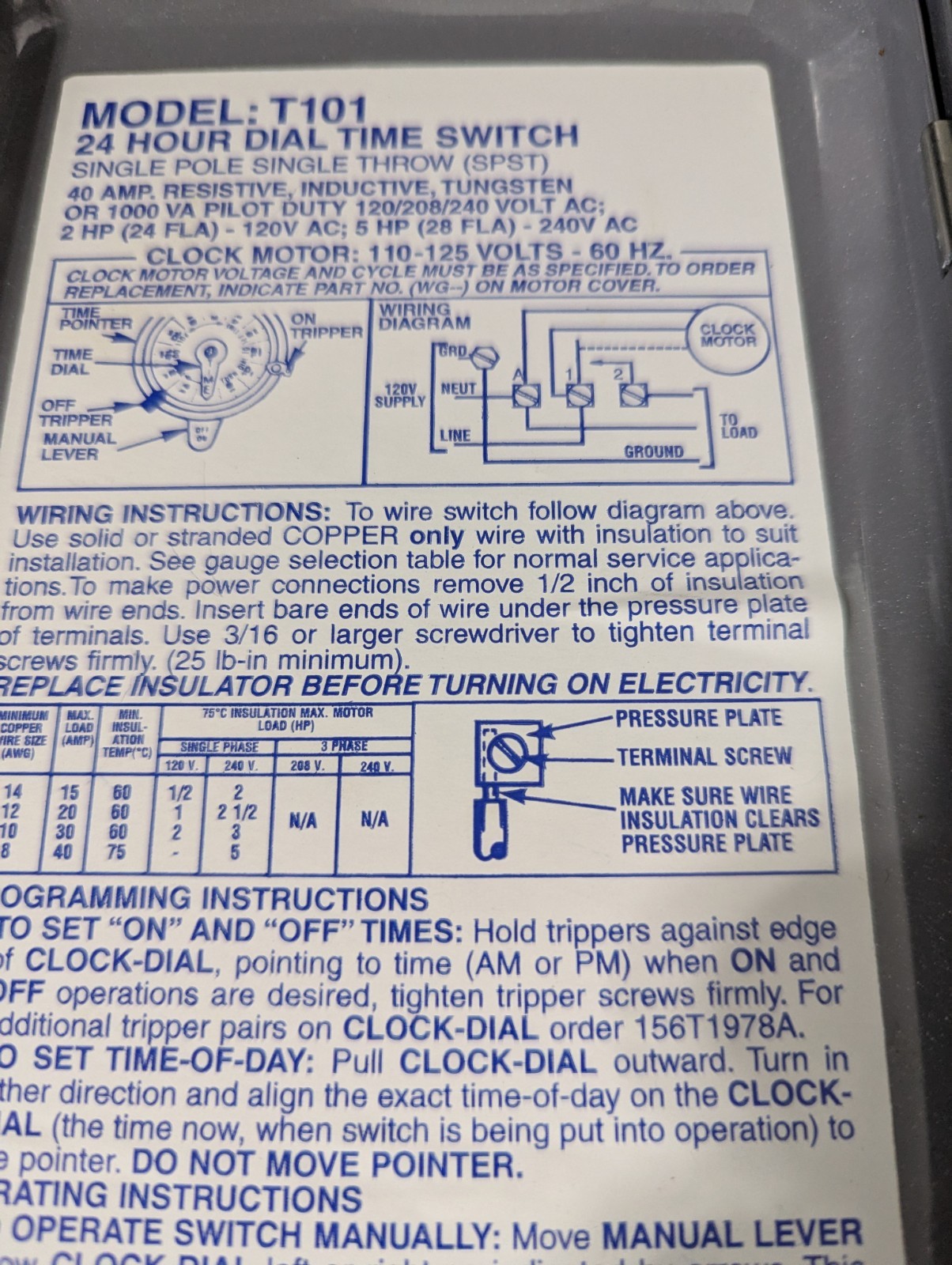 Intermatic T101M Pool Timer Dial Switch with Mechanism 24 hour 120 VAC 60Hz gallery