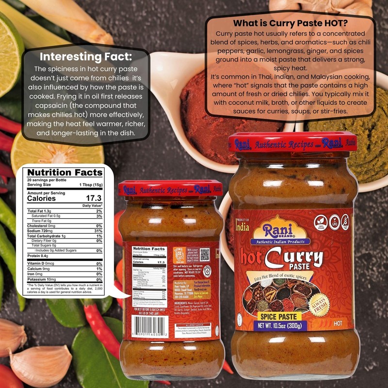 Rani Curry Paste HOT (Spice Paste), 10.5oz (300g) Glass Jar gallery