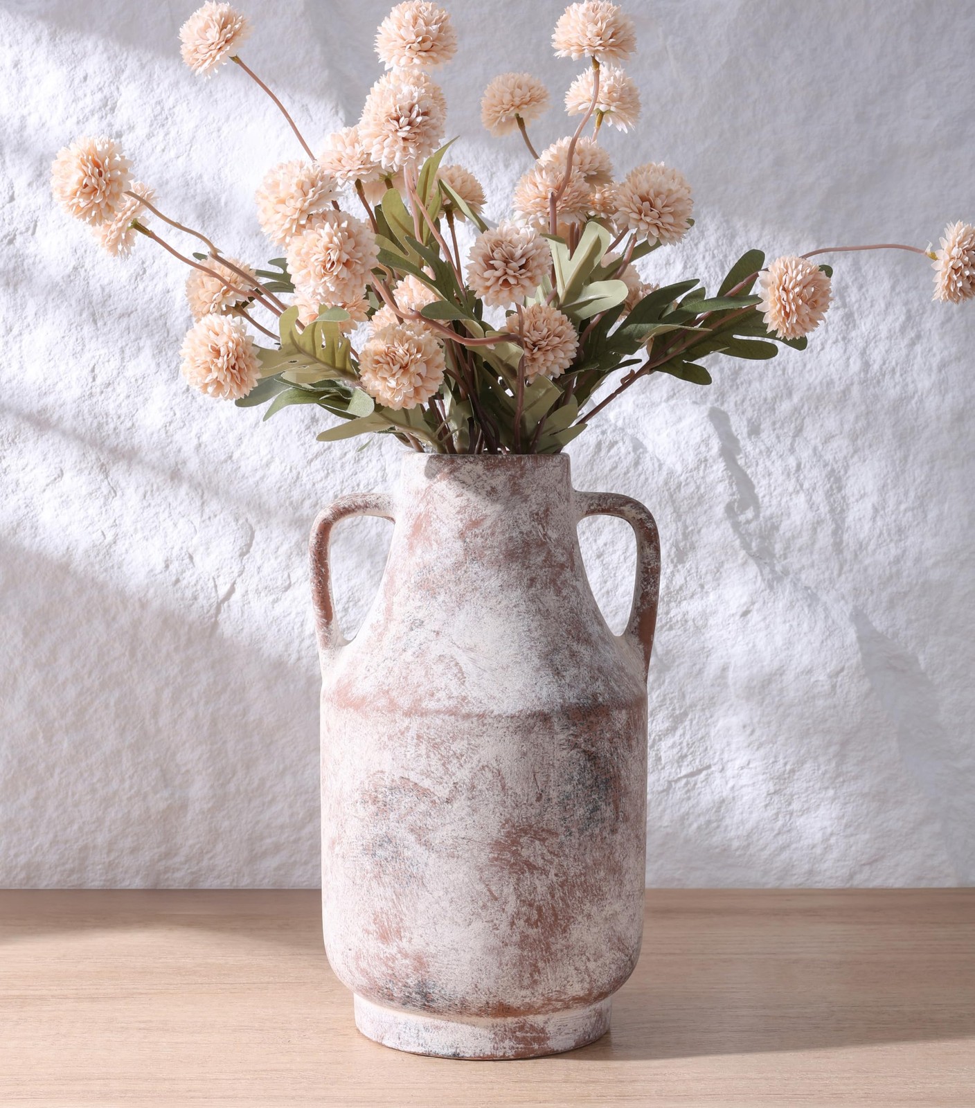 Ceramic Flower Vase with Handles, 11 in Tall Rustic Farmhouse Pottery Vases D... gallery