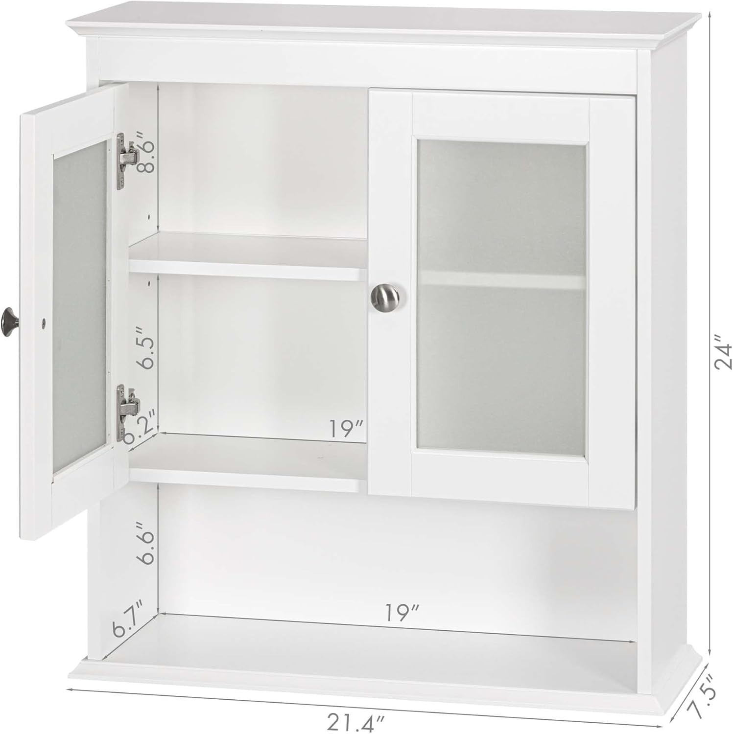 Wall-Mounted Bathroom Cabinet with Glass Doors & Adjustable Shelves, White gallery