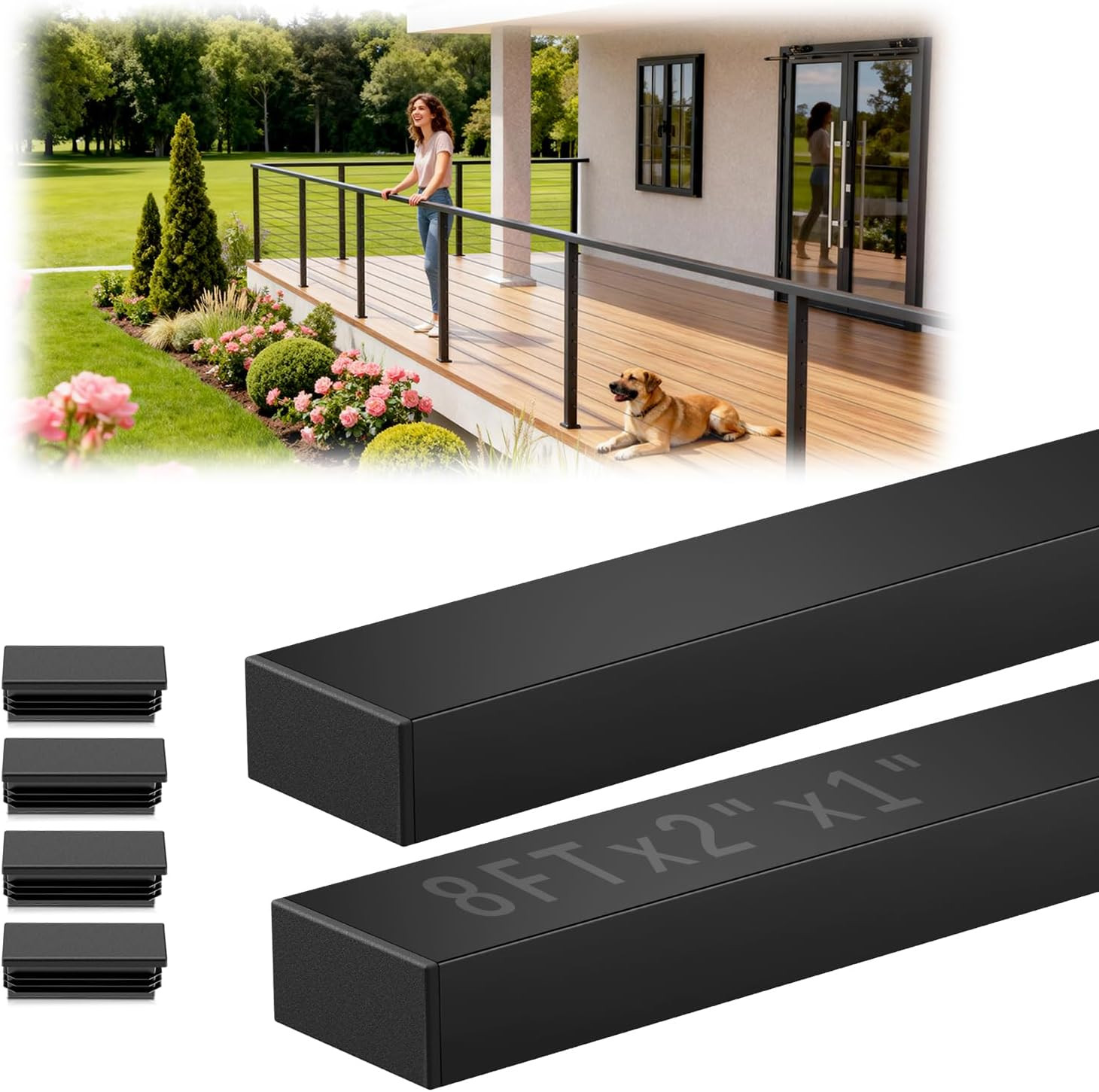 8Ftx2Inx1In Black Cable Railing Handrail 2 Pack, Stainless Steel T304 Rectangula gallery