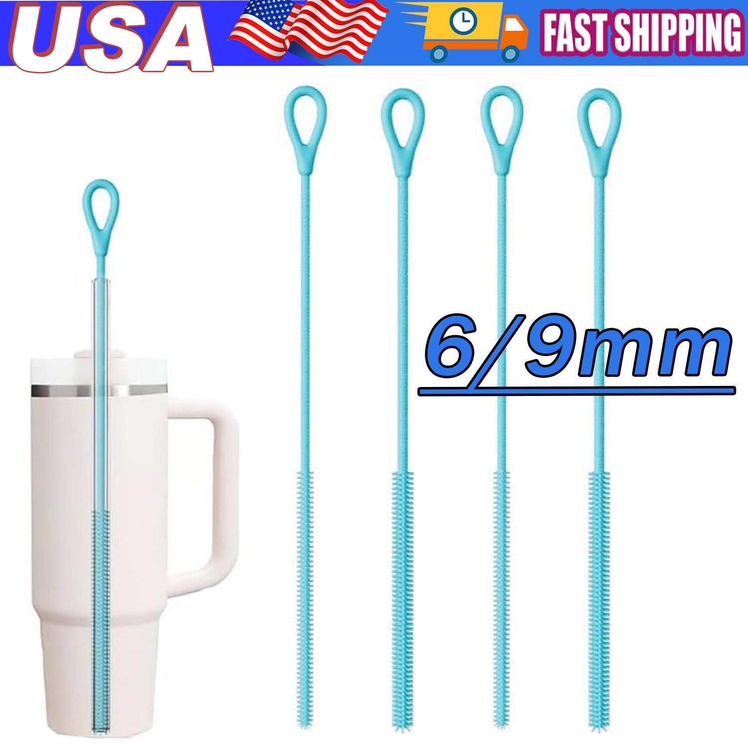 Silicone Straw Cleaner Brush, Reusable, Extra Long for Cleaning Tumbler, Handle gallery