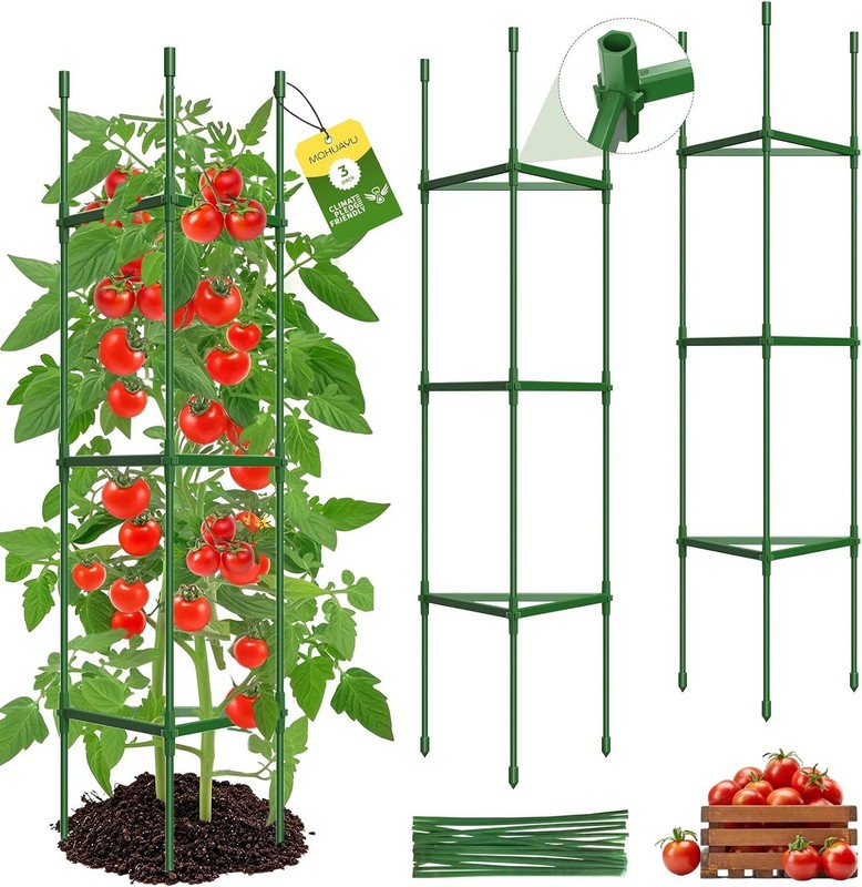 Heavy Duty Triangular Tomato Cages, Adjustable from 16 to 51.2 Inches - 3 Pack gallery