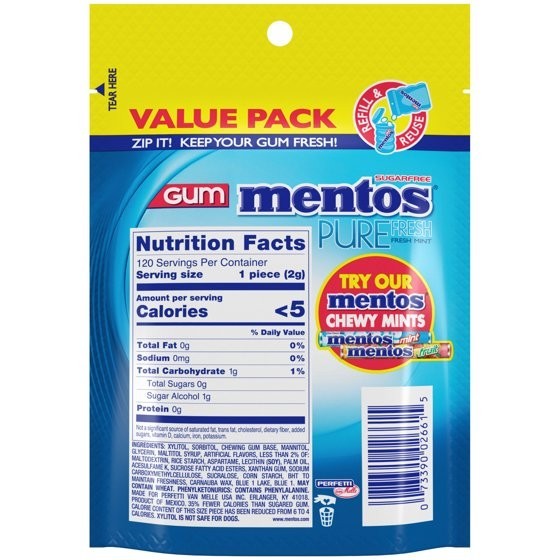 (PACK OF2) Mentos Pure Fresh Mint Sugar Free Gum Extra Value Pack 120 Count gallery
