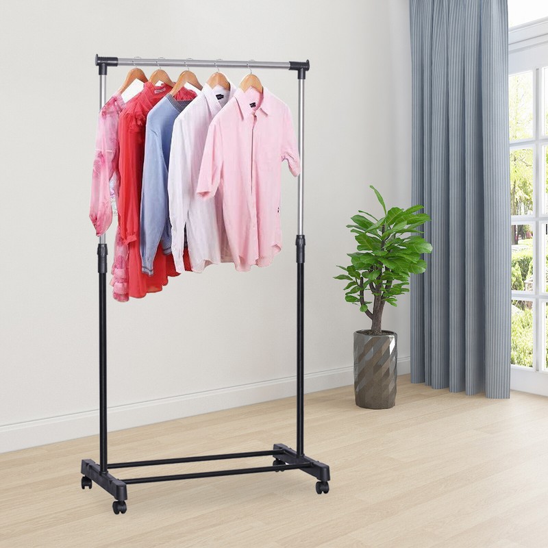 Floor Standing Clothes Storage Shelf Drying Hanging Rack Coat Hanger Retractable gallery