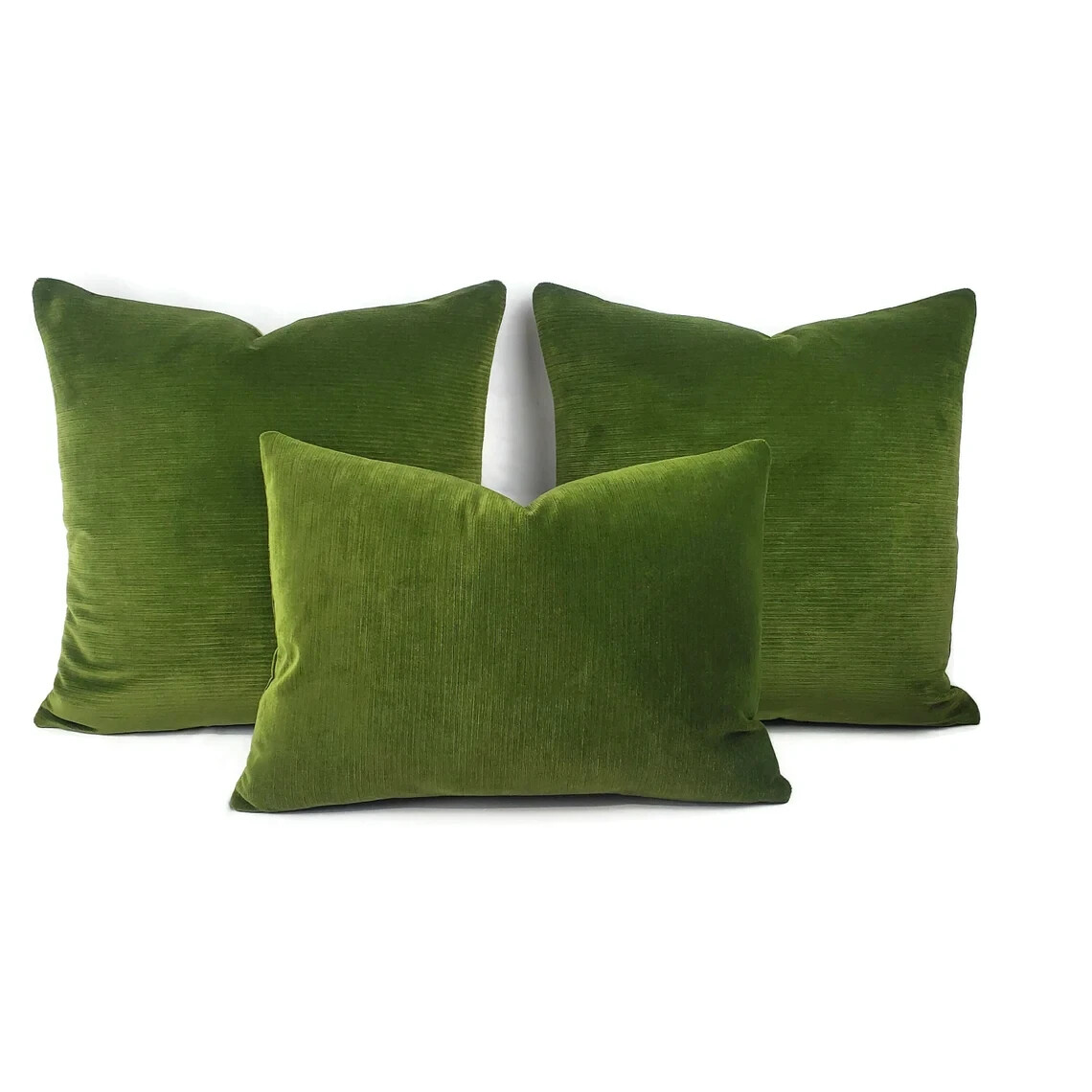 Moss Green Texture Velvet Pillow Cover - Dark Olive Green Stripe Velvet Square C gallery