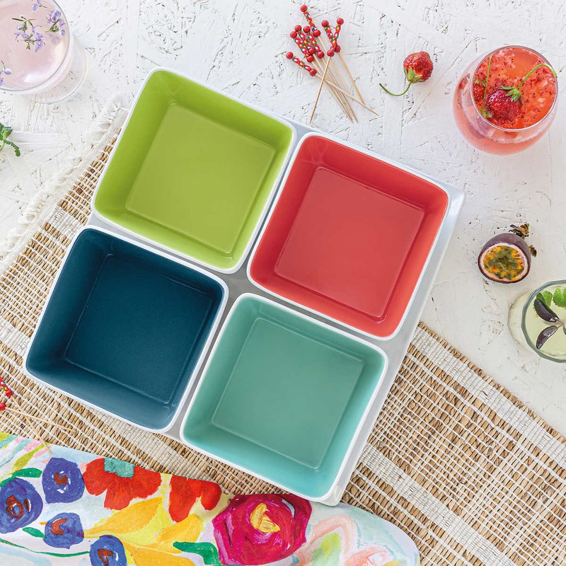 Overandback, 5-Pc "Summertime" Serving Square Platter Tray + Bowl Set gallery