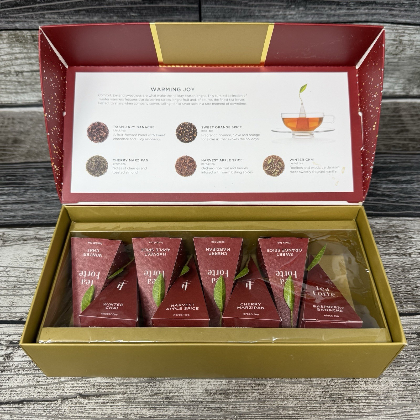 TEA FORTE, "Warming Joy" Petite Presentation Box of 8 Pyramid Infuser Bags *read gallery