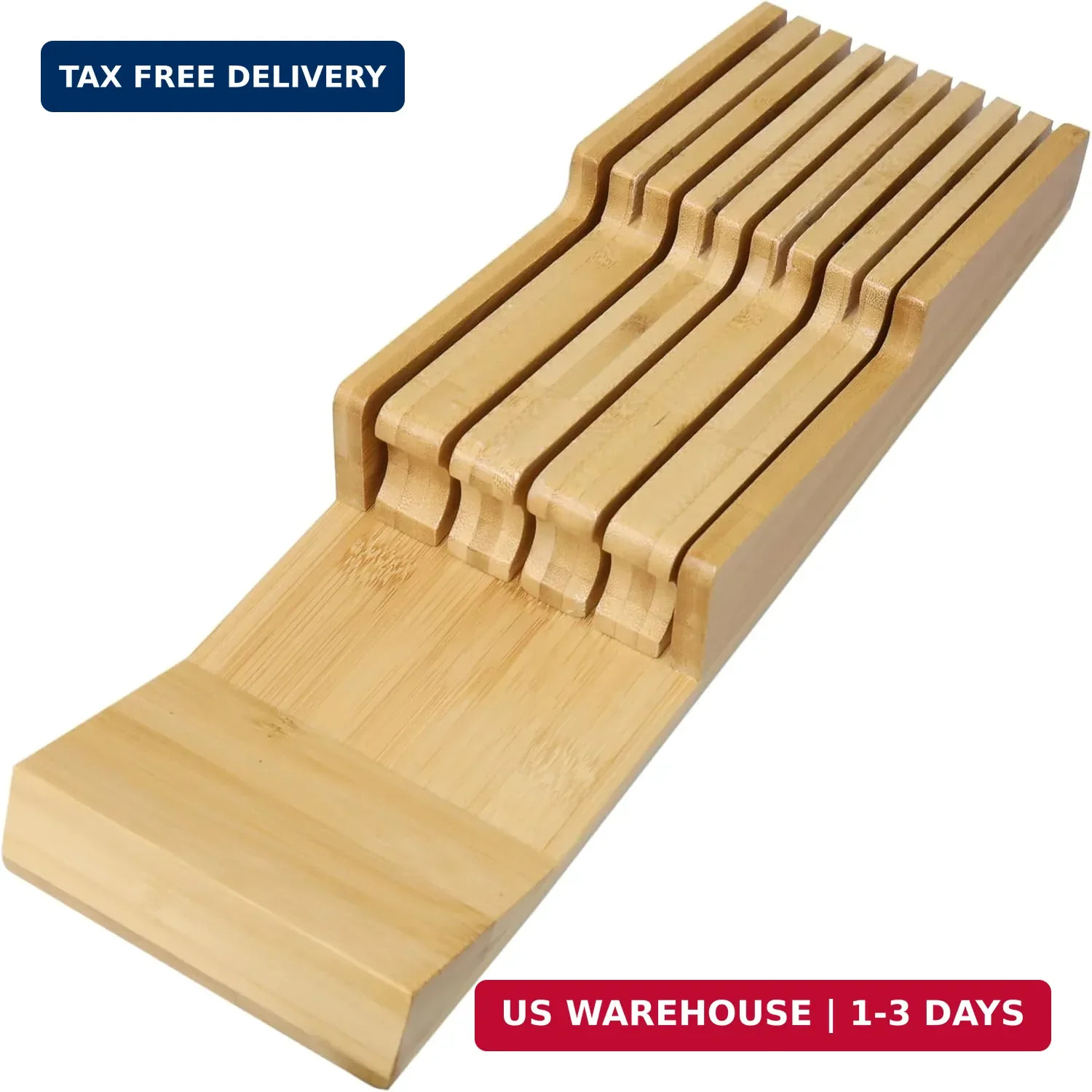 Easy Access Bamboo Knife Organizer 9 Slot Safe Storage Drawer Insert Tray Rack gallery
