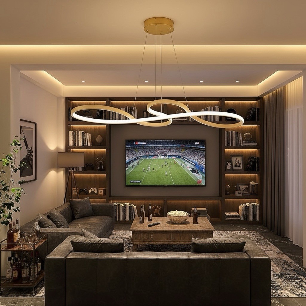 Modern Man Cave LED Light Gold Dimmable Remote Lighting Fixture 29.5" New In Box gallery