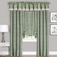 Sage Checkered Plaid Gingham Kitchen Window Curtain Drapes Panel Valance Shade