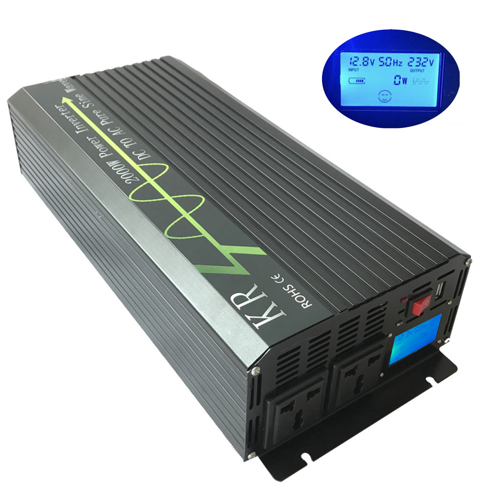 2000W Pure Sine Wave Power Inverter Peak 4000W 12V/24V/48V to 120V/220V LCD USB gallery