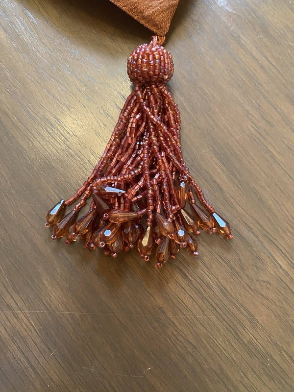 Hobby Lobby Table Runner 13”x 72" Rust/orange With Beaded Tassels And Sequins gallery