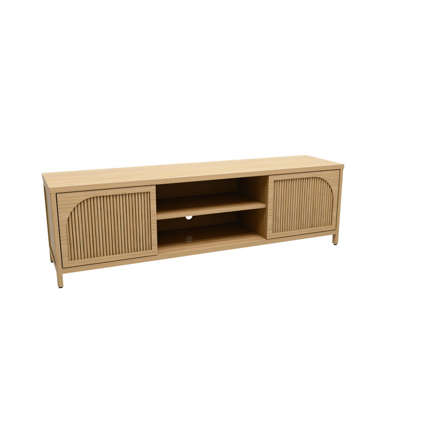 Multi-Purpose Bamboo TV Console with Doors & Shelving - Ideal for Organized gallery