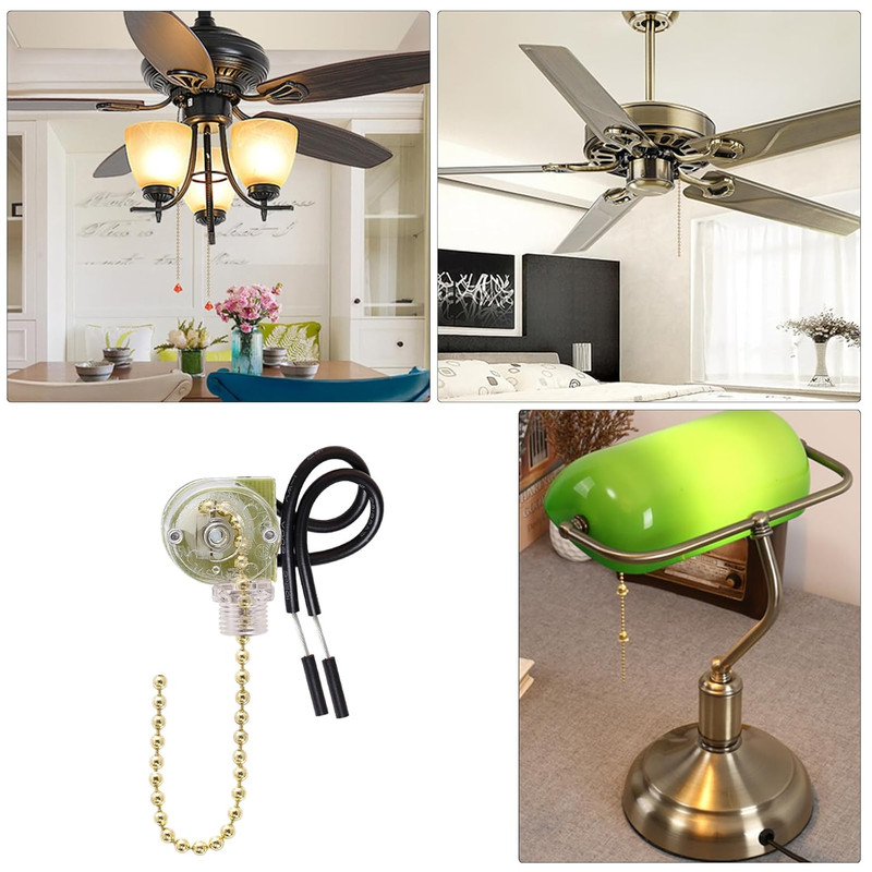 3 Pack Two-Wire Ceiling Fan Light Switch Pull Chain Control (Brass) gallery