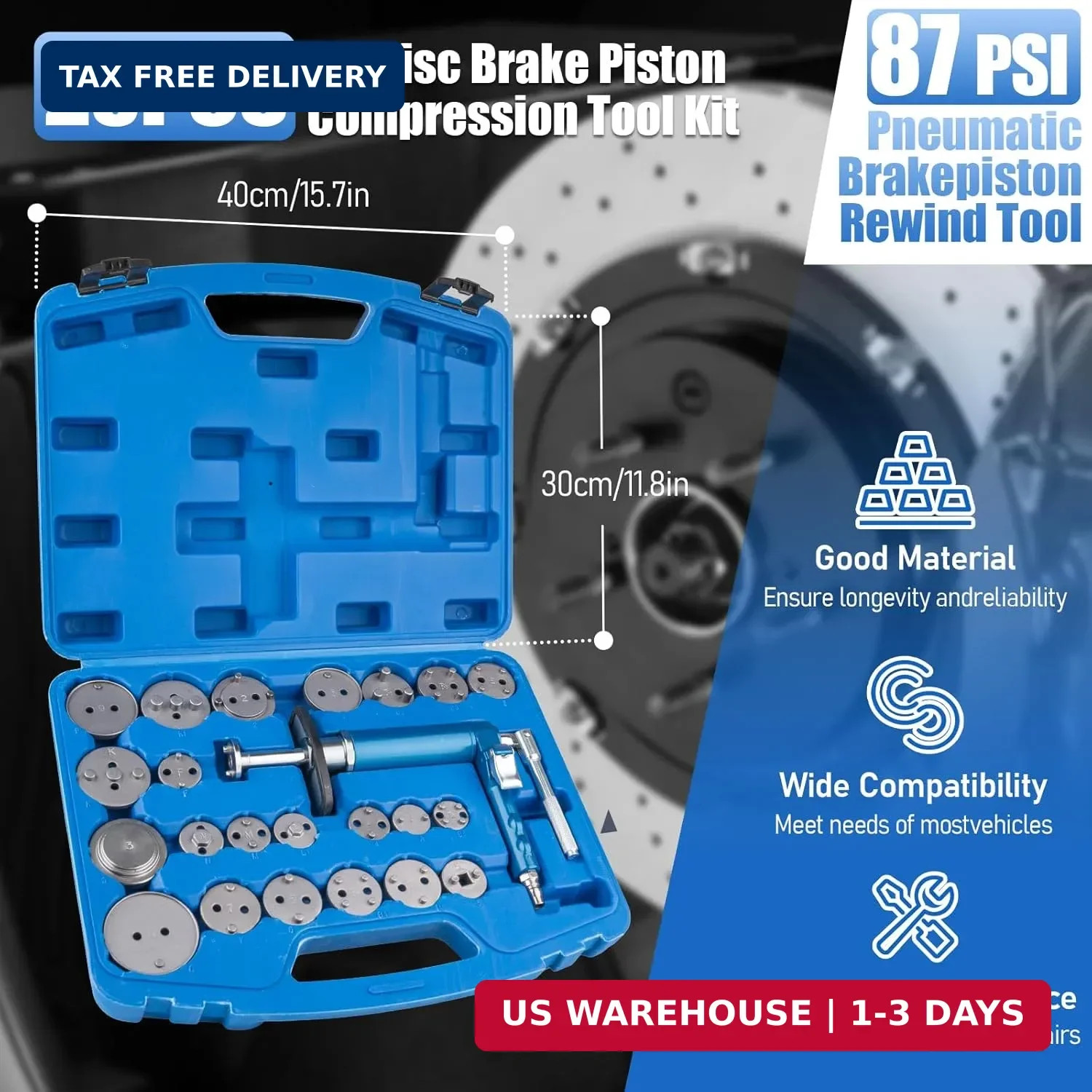 23PCS Pneumatic Brake Caliper Compression Tool Kit, Air Operated Brake Piston Wi gallery
