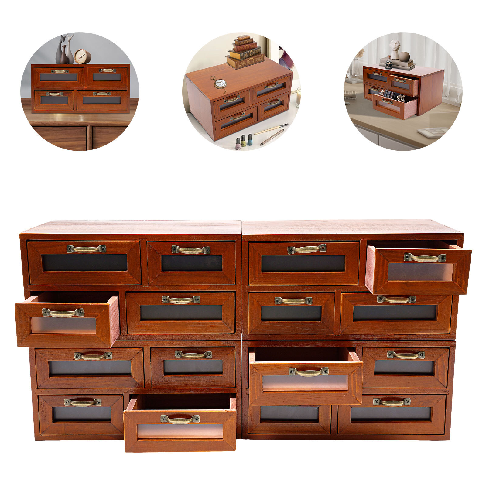 Vintage Small Wooden Desktop Storage Box Drawer Display Shelf Organizer Craft US gallery